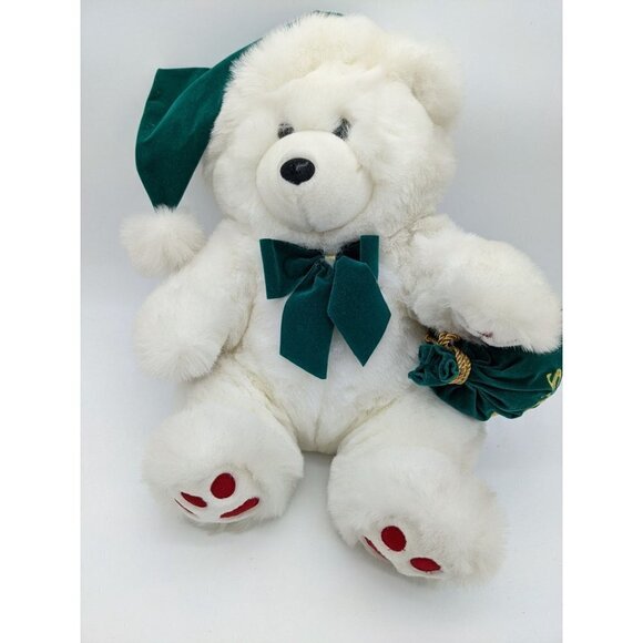 MTY International Crystal bear Holiday white Green Toys pouch  sitting 14 in - Picture 9 of 11